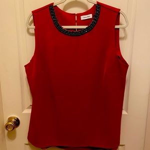 Red with Black Beaded Neckline Calvin Klein Tank
